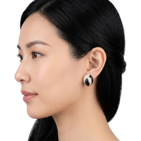 18K Onyx and Diamond Earrings